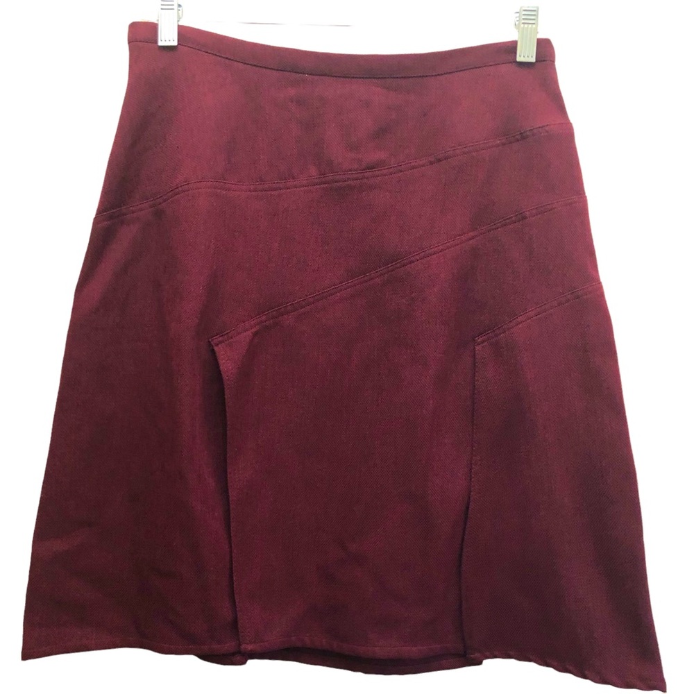 Venessa Mini Skirt with 11.5" Double Split Front/Back of Skirt W Size M Burgundy